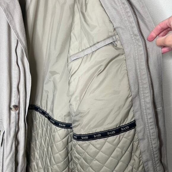 GH Bass Barn Chore Jacket Large Mens Quilted Canvas Leather Collar Outdoor Coat - Picture 5 of 12